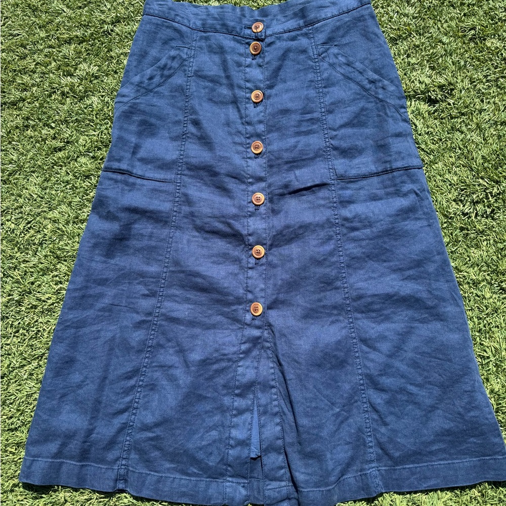 Anthropologie Akemi-kin Blue Button-Front Women's Midi Skirt